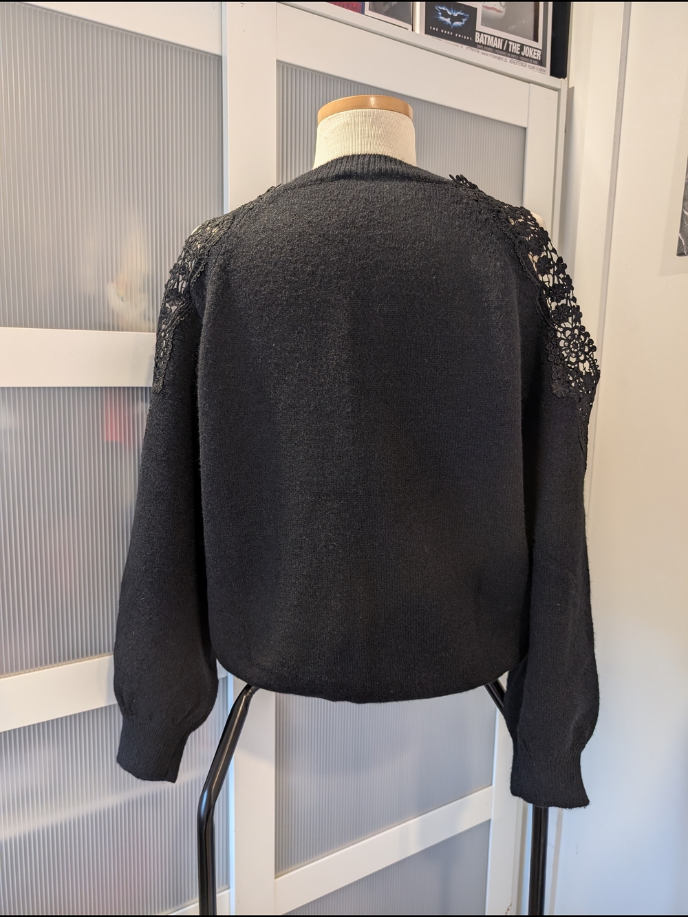 Black Women's Cold-Shoulder Knit Sweater - Picture 5 of 7